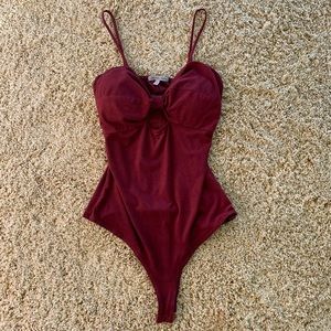 Red suede keyhole body suit